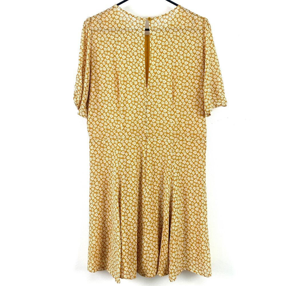 Reformation Gracie Short Sleeve Floral Print Crepe Mini Dress In Peru Yellow 12 - Picture 8 of 8